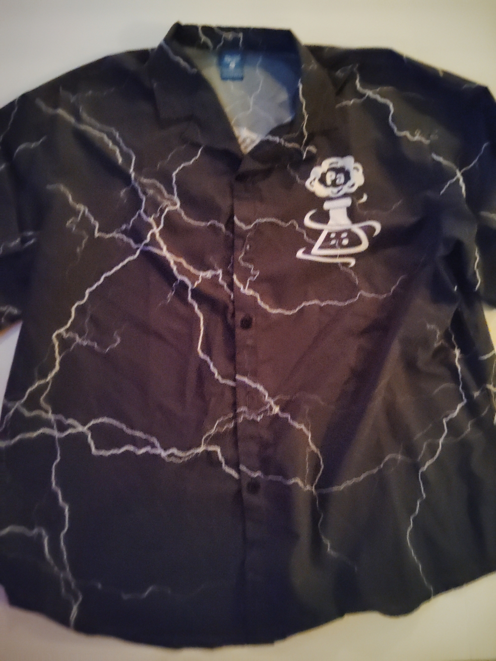 Black Lightning Print Short Sleeve Button-Up Shirt